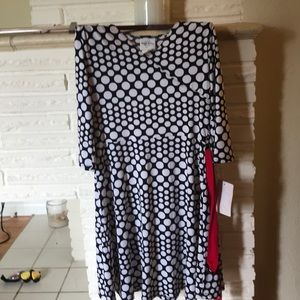 Black and white polkadots Red belt dress
